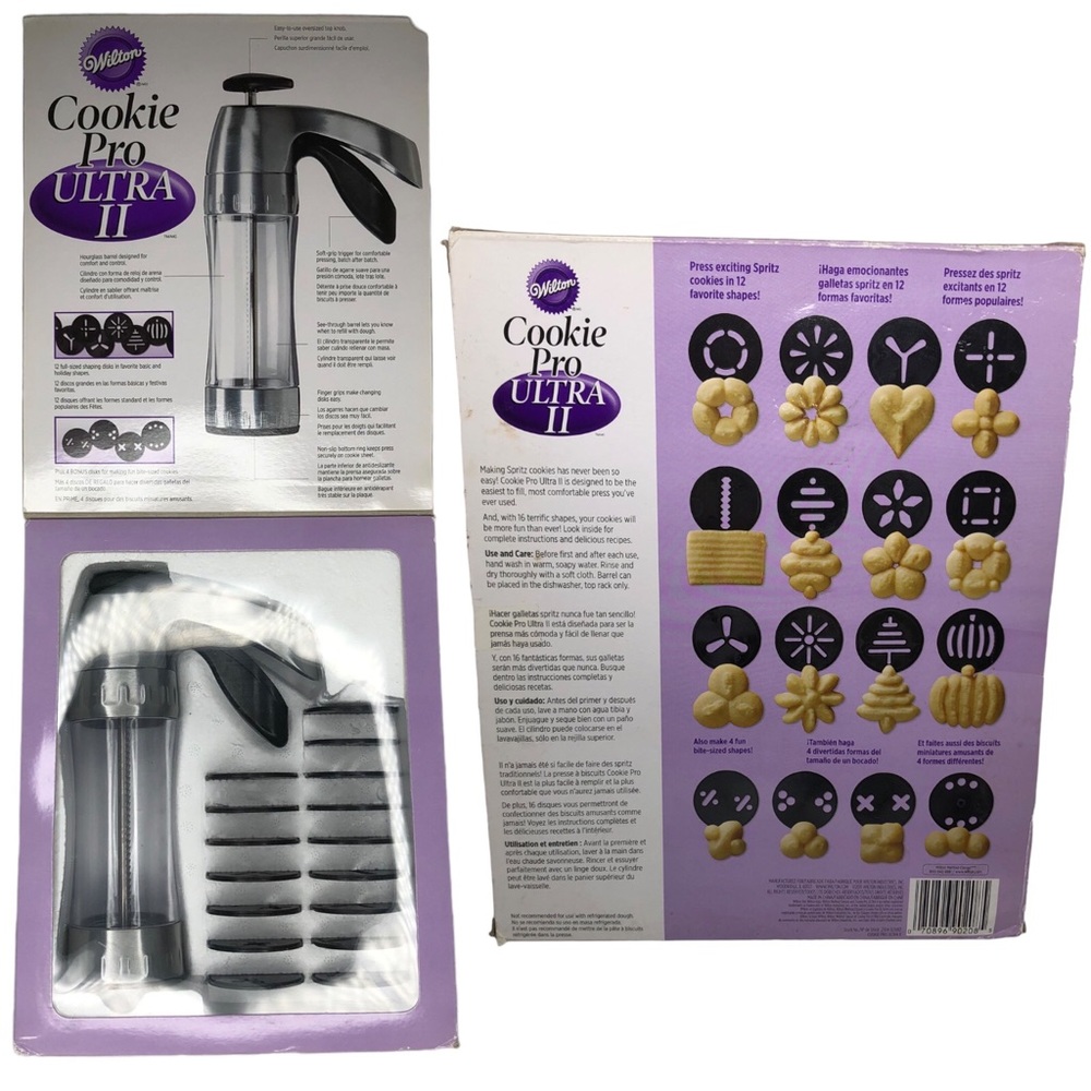 Wilton Cookie Pro Ultra II Cookie Press 12 Festive Disks + 4 Mini Disks